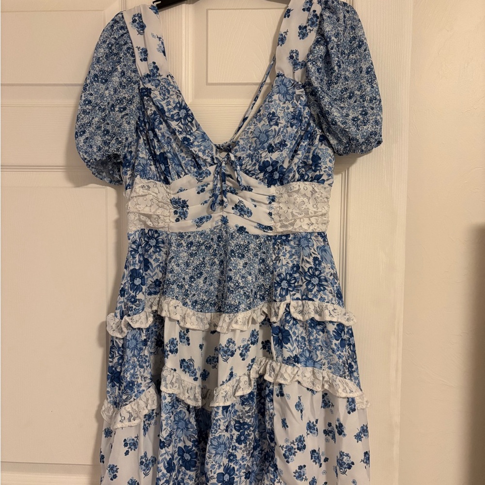 Floral Blue and White Dress